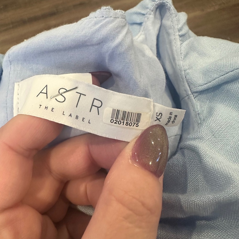 ASTR The Label Blue Linen Blend Vendetti Cutout Puff Sleeve Peplum Top XS Women - Picture 3 of 6